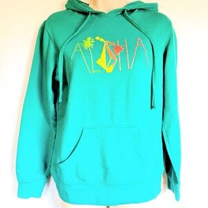 Volcom Aloha Graphic Hoodie Teal Green Pullover Sweatshirt Small